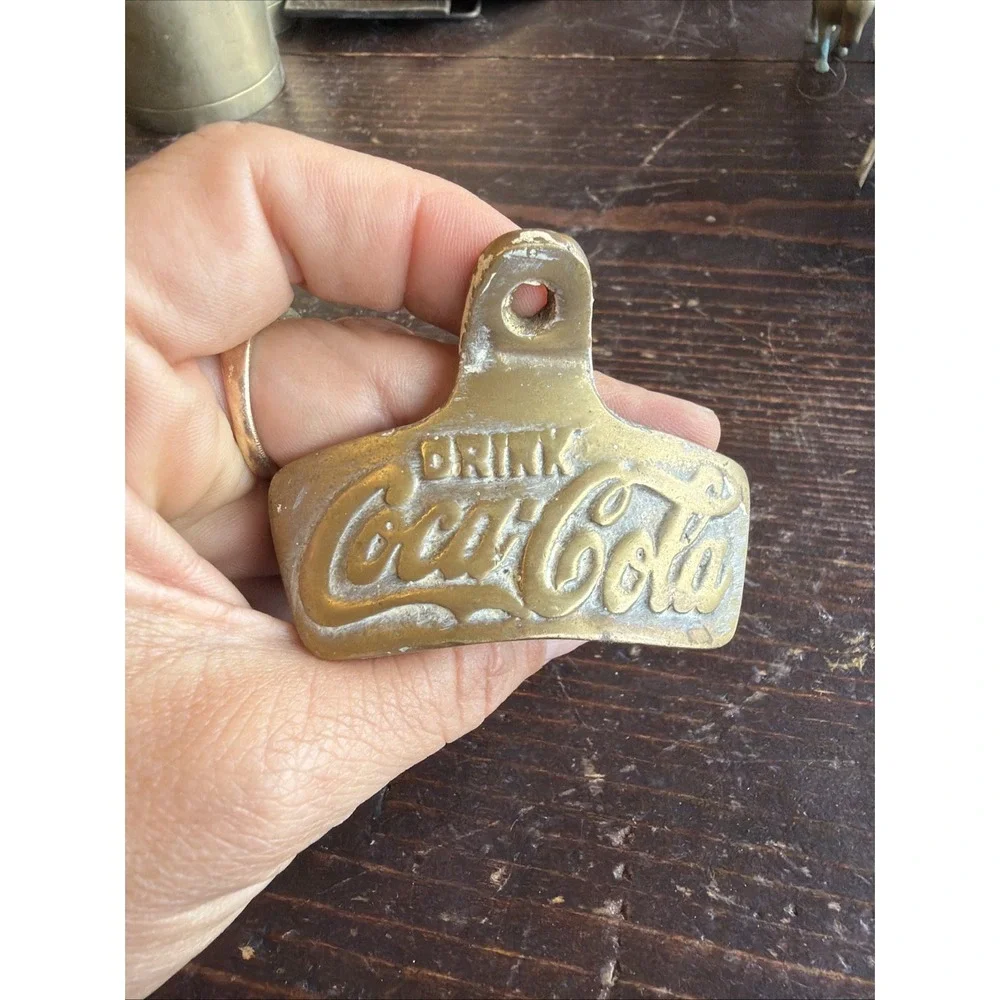 Coca-Cola Wall Mount Bottle Opener Vintage Brass Finish